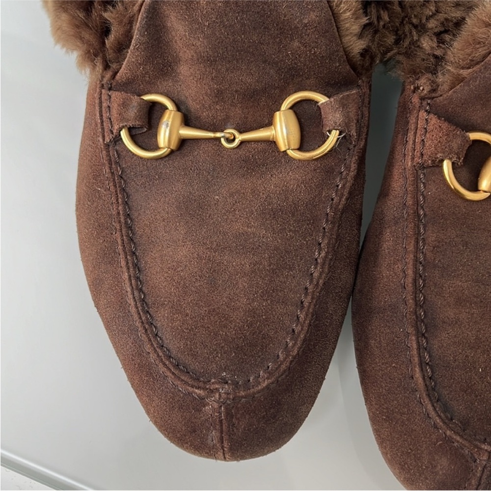 Gucci Brown Shearling Horsebit Loafers - Picture 11 of 14